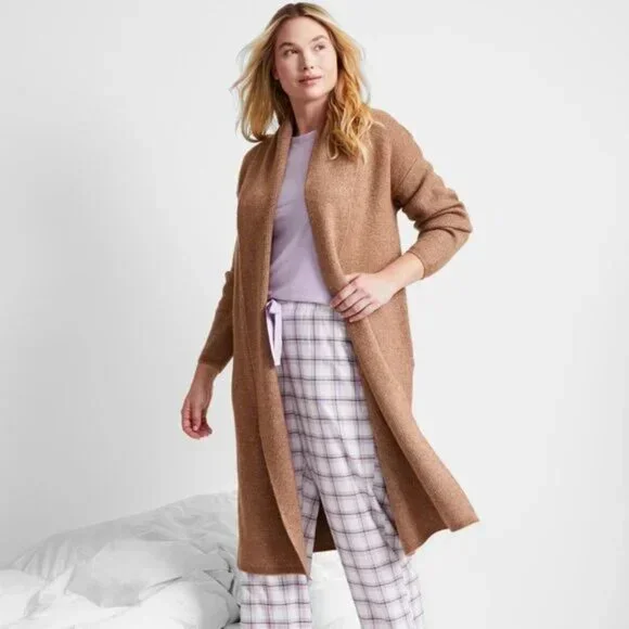 State of Day Womens Knit Long-Sleeve Duster MED BROWN - Picture 1 of 4